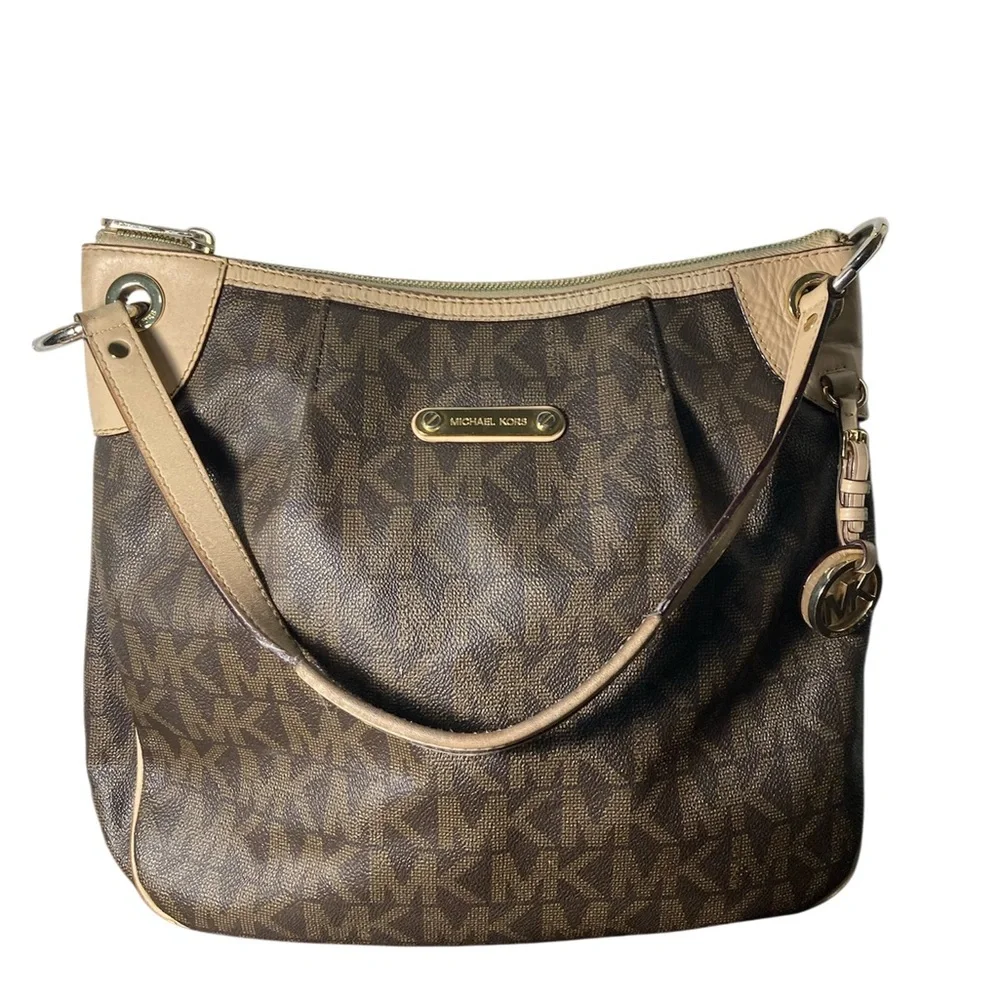 MK Michael Kors signature logo embossed tote shoulder bag - Picture 1 of 14